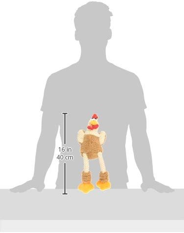 goDog Checkers Skinny Rooster With Chew Guard Technology Tough Plush Dog Toy, Brown, Small