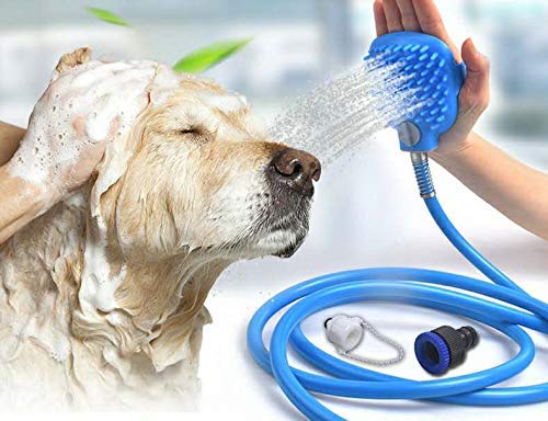 SUNPINDucha para mascotas gatos perro mascota baño accesorios multifuncional 3 en 1 pulverizador de ducha, masaje y cepillos de mascota de fácil limpieza ducha portatil perro limpiador con manguera para interior y al aire