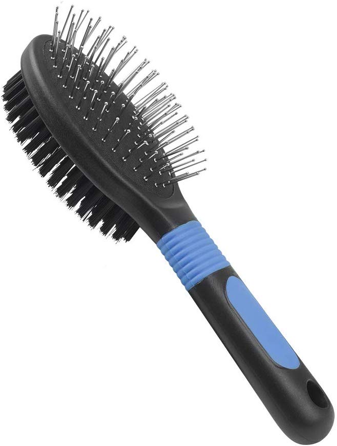 cepillo para polvo para mascotas BV, cepillo para polvo para perros y gatos, peine de aseo para mascotas, cerdas de 2 lados y alfiler para pelo largo y corto para perro, elimina el pelo que se desprende