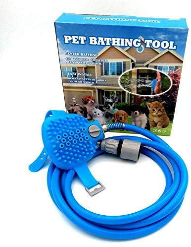SUNPINDucha para mascotas gatos perro mascota baño accesorios multifuncional 3 en 1 pulverizador de ducha, masaje y cepillos de mascota de fácil limpieza ducha portatil perro limpiador con manguera para interior y al aire