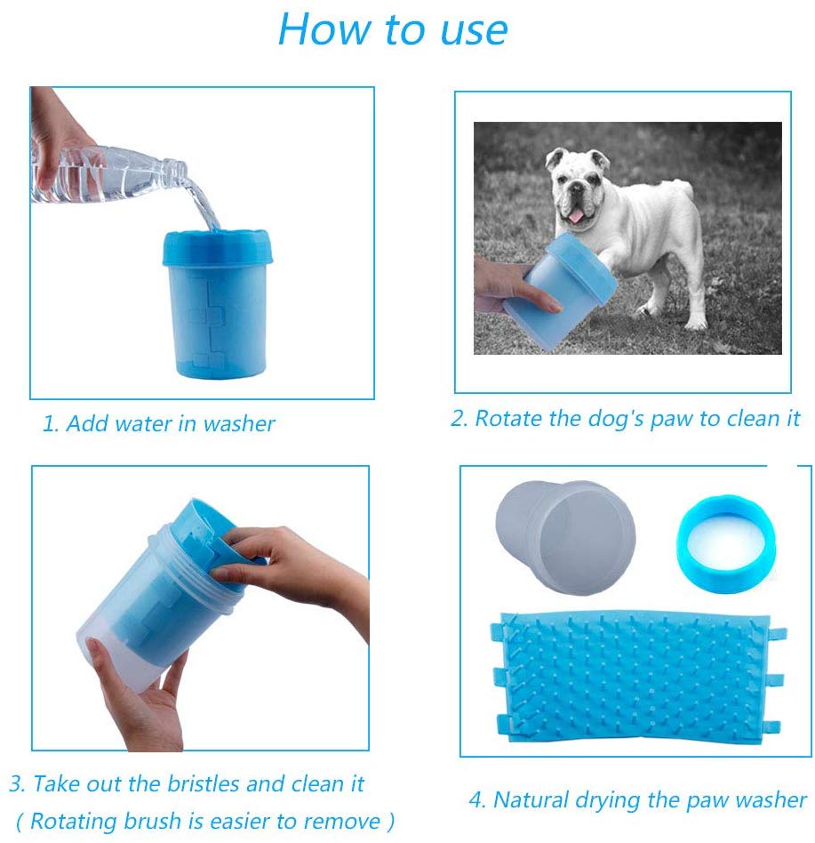 SEEKVER Limpiador de Pata de Perro portátil con Toalla Super Absorbente para Mascotas, Pata de Mascota Limpiador Cómodo Pies de Perro de Silicona Taza Limpia para Perros Grandes 5.9in3.93in (Azul)