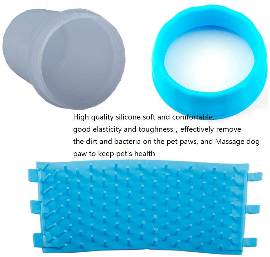SEEKVER Limpiador de Pata de Perro portátil con Toalla Super Absorbente para Mascotas, Pata de Mascota Limpiador Cómodo Pies de Perro de Silicona Taza Limpia para Perros Grandes 5.9in3.93in (Azul)