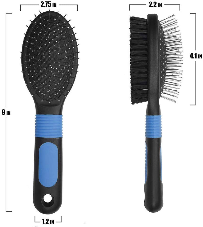 cepillo para polvo para mascotas BV, cepillo para polvo para perros y gatos, peine de aseo para mascotas, cerdas de 2 lados y alfiler para pelo largo y corto para perro, elimina el pelo que se desprende