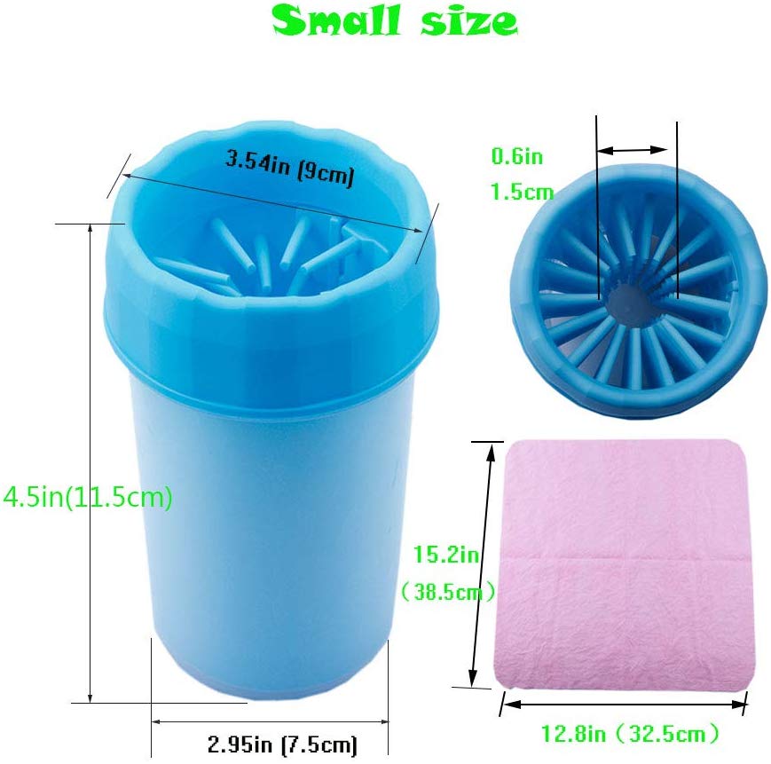 SEEKVER Limpiador de Pata de Perro portátil con Toalla Super Absorbente para Mascotas, Pata de Mascota Limpiador Cómodo Pies de Perro de Silicona Taza Limpia para Perros Grandes 5.9in3.93in (Azul)