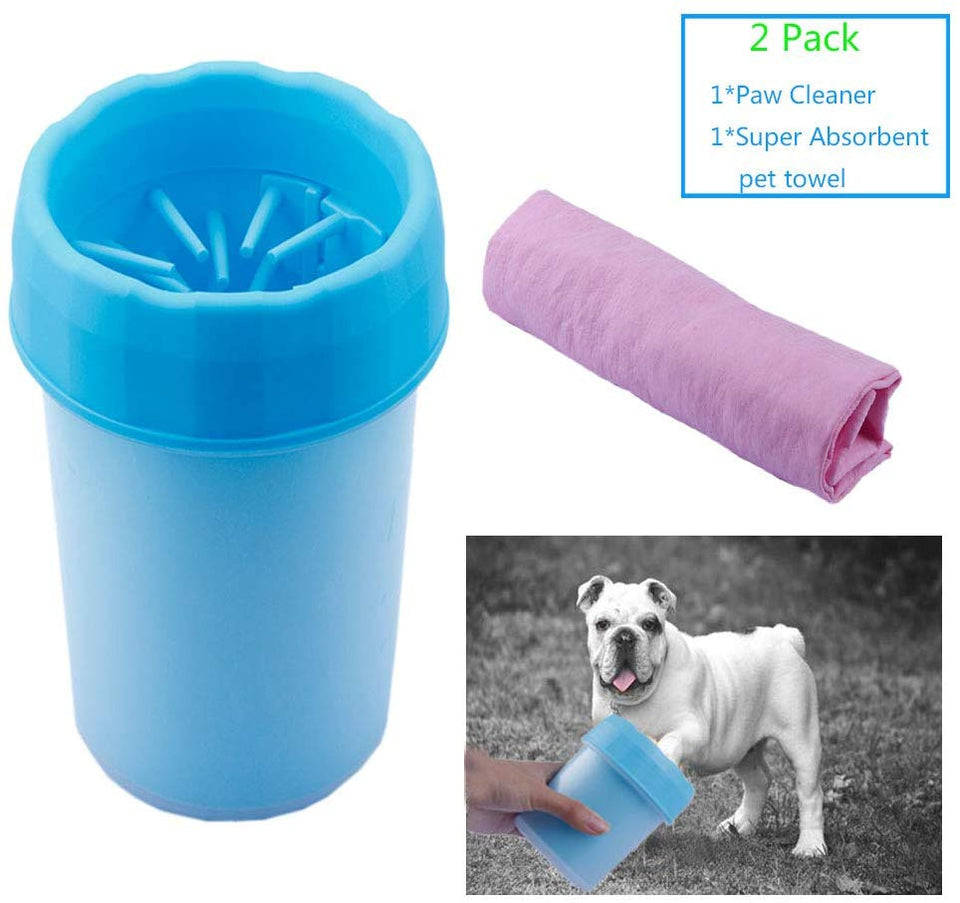 SEEKVER Limpiador de Pata de Perro portátil con Toalla Super Absorbente para Mascotas, Pata de Mascota Limpiador Cómodo Pies de Perro de Silicona Taza Limpia para Perros Grandes 5.9in3.93in (Azul)