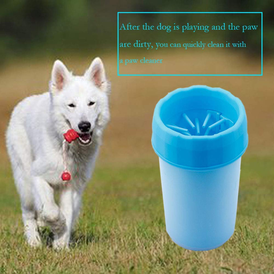 SEEKVER Limpiador de Pata de Perro portátil con Toalla Super Absorbente para Mascotas, Pata de Mascota Limpiador Cómodo Pies de Perro de Silicona Taza Limpia para Perros Grandes 5.9in3.93in (Azul)