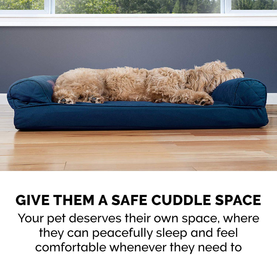 FurHaven Cooling Gel Memory Foam Orthopedic Quilted Dog Couch Sofa Bed for Dogs and Cats, Navy, Jumbo