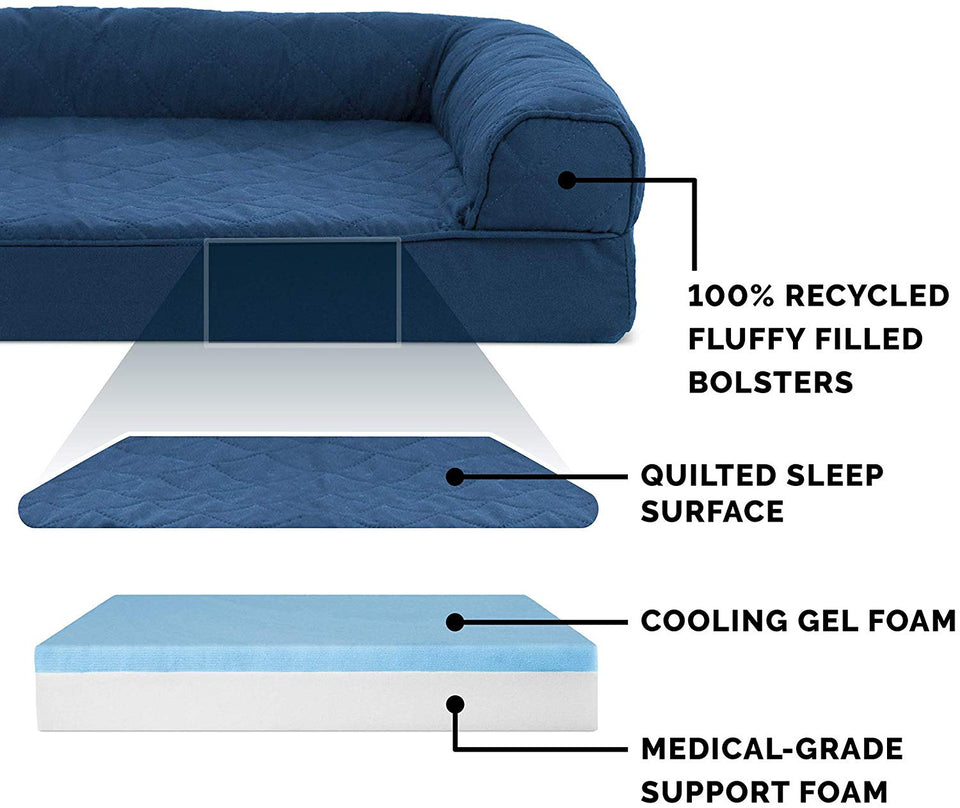 FurHaven Cooling Gel Memory Foam Orthopedic Quilted Dog Couch Sofa Bed for Dogs and Cats, Navy, Jumbo