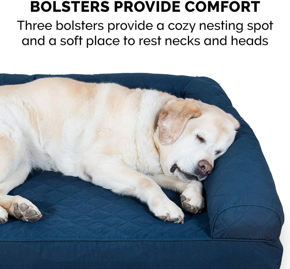 FurHaven Cooling Gel Memory Foam Orthopedic Quilted Dog Couch Sofa Bed for Dogs and Cats, Navy, Jumbo