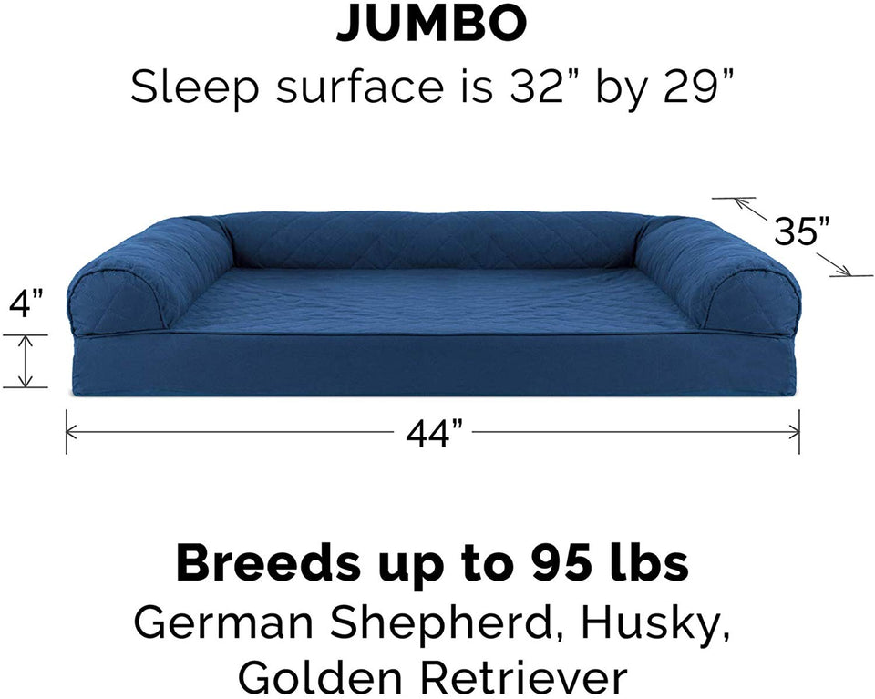 FurHaven Cooling Gel Memory Foam Orthopedic Quilted Dog Couch Sofa Bed for Dogs and Cats, Navy, Jumbo