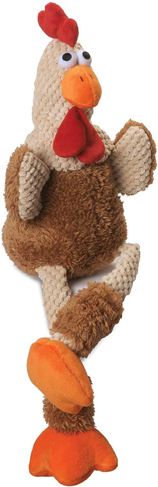 goDog Checkers Skinny Rooster With Chew Guard Technology Tough Plush Dog Toy, Brown, Small