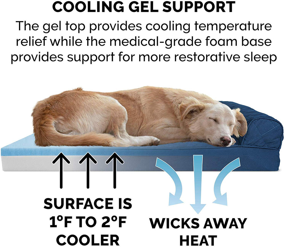 FurHaven Cooling Gel Memory Foam Orthopedic Quilted Dog Couch Sofa Bed for Dogs and Cats, Navy, Jumbo