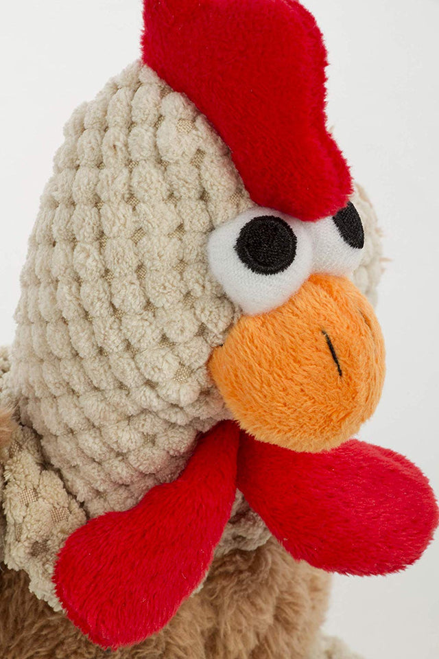 goDog Checkers Skinny Rooster With Chew Guard Technology Tough Plush Dog Toy, Brown, Small