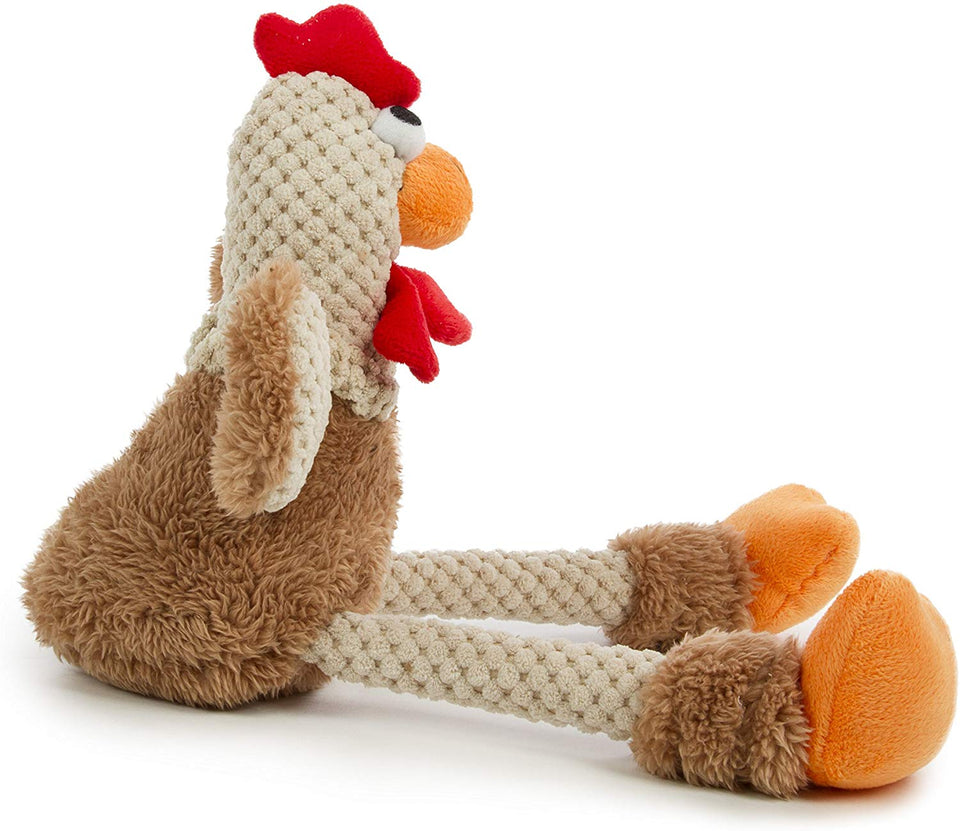 goDog Checkers Skinny Rooster With Chew Guard Technology Tough Plush Dog Toy, Brown, Small