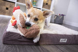 goDog Checkers Skinny Rooster With Chew Guard Technology Tough Plush Dog Toy, Brown, Small